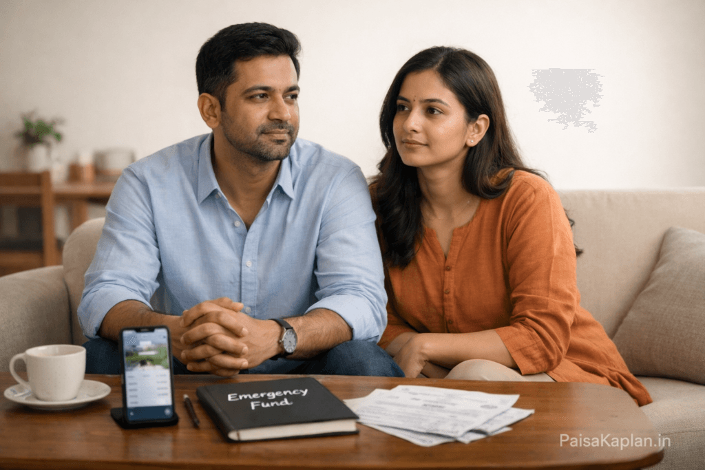 Indian middle-class family prepared with emergency fund for financial security