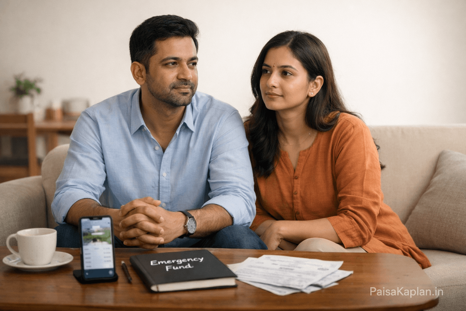 Indian middle-class family prepared with emergency fund for financial security