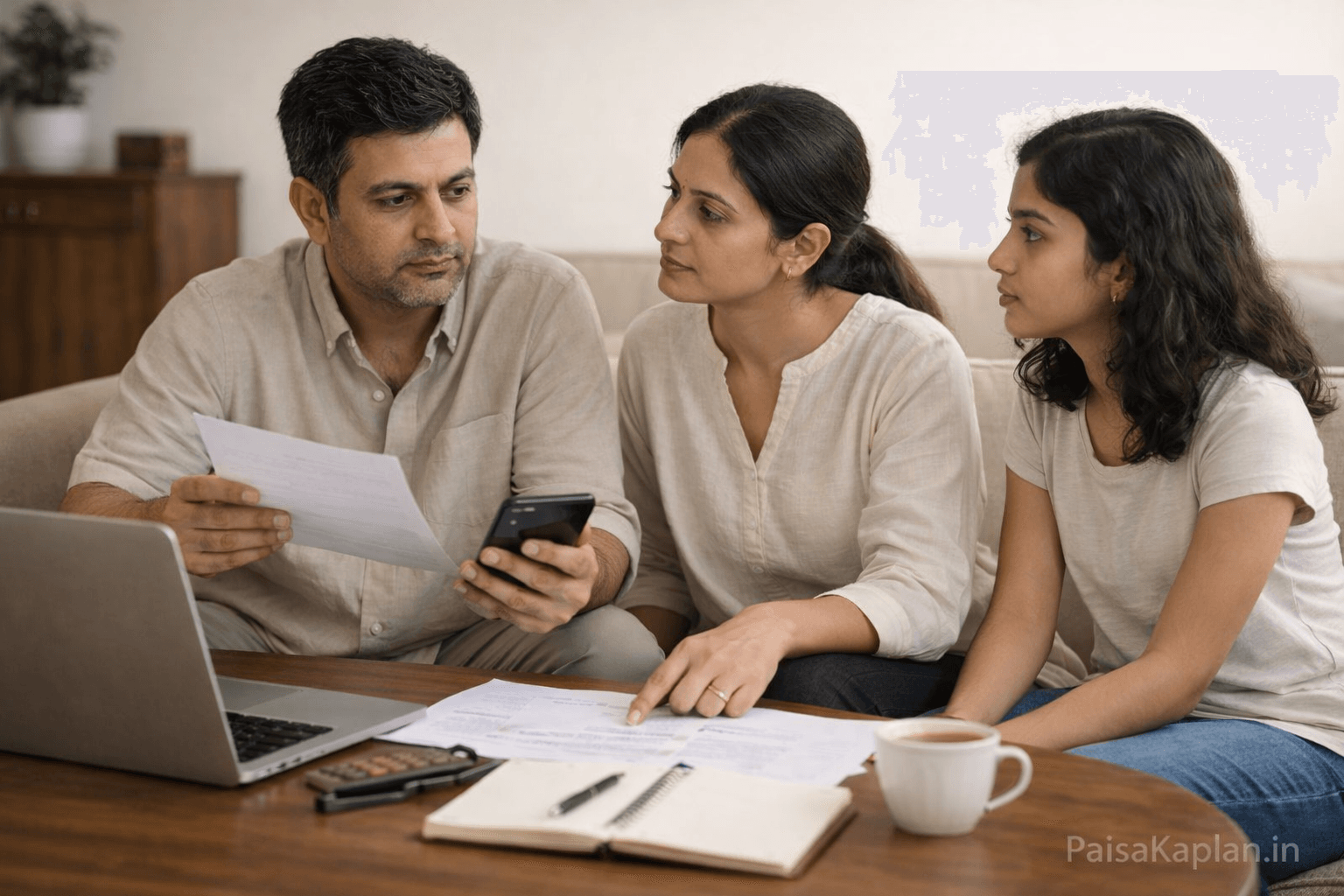 Indian family discussing monthly SIP investment at home