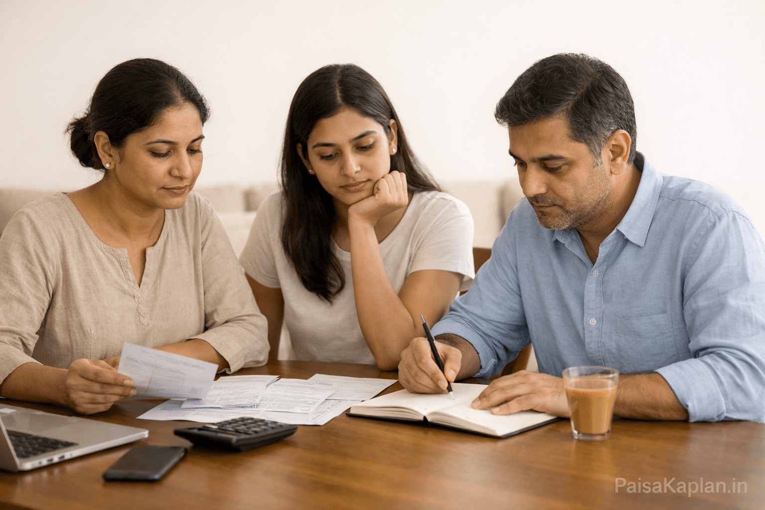 An Indian family budgeting on a low salary