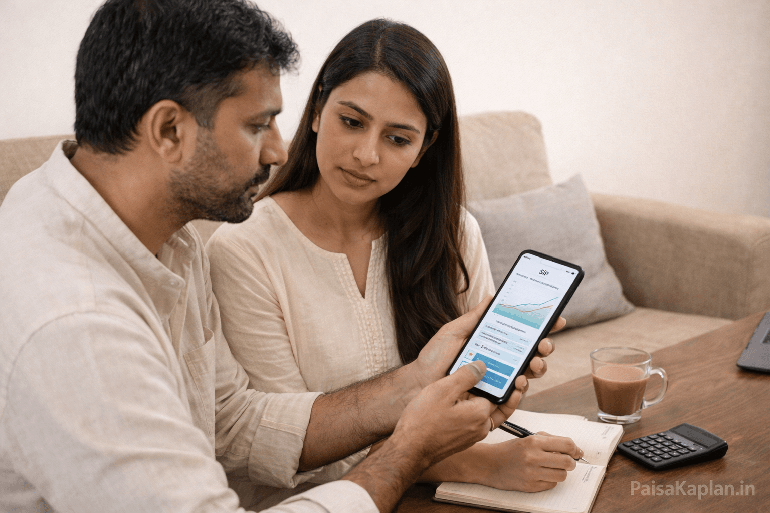 Indian couple planning SIP and index fund investment together