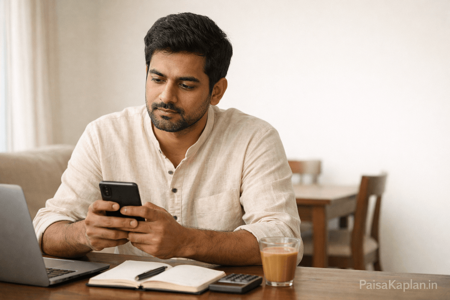 Indian salaried man checking SIP investment on mobile