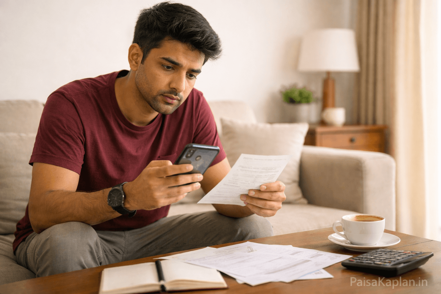 Young Indian man confused about EMI payments and online shopping