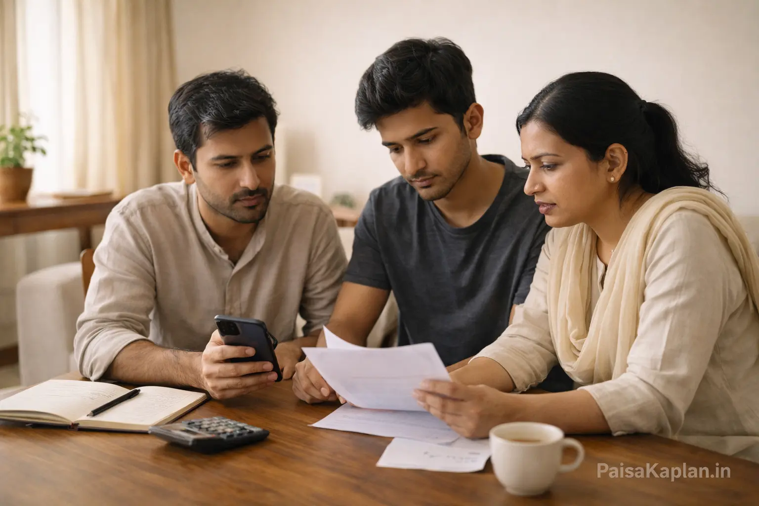 Indian family discussing financial planning together at home