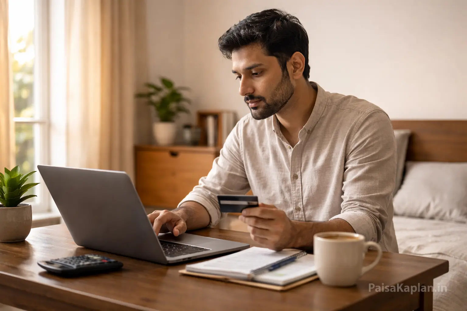 Man using laptop to invest a large amount in mutual funds from home